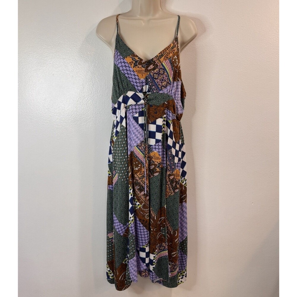 Rewind Shirt Dress XXL Midi Patchwork Quilt Lace Up Boho Festical Hippie